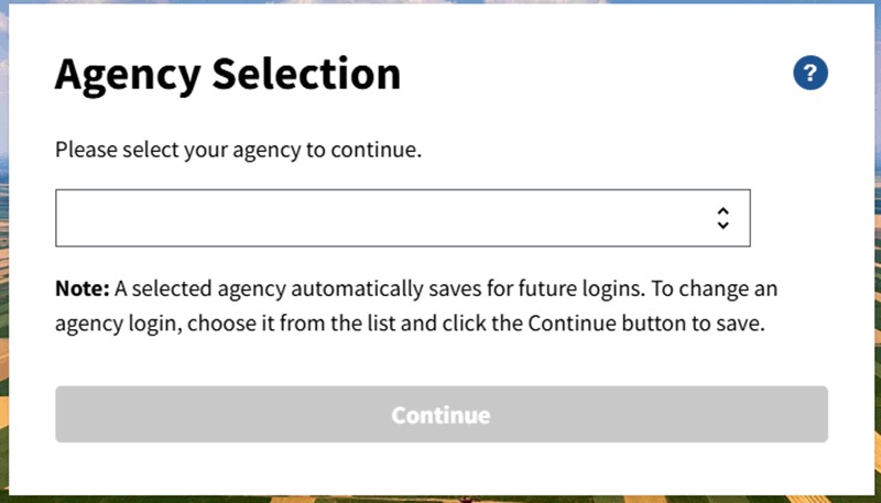 Agency Selection popup